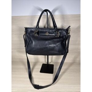 Tory Burch Horsebit‎ Jaden Black Pebbled Leather Satchel Shoulder Bag pre owned